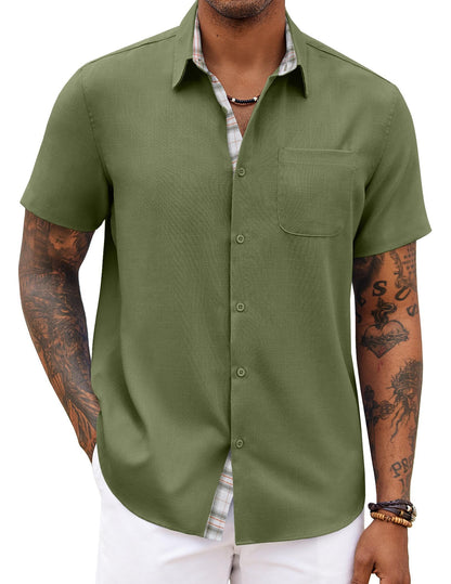 COOFANDY Men's Button Down Shirts Short Sleeve Casual Summer Beach Vacation Wedding Shirt with Pocket
