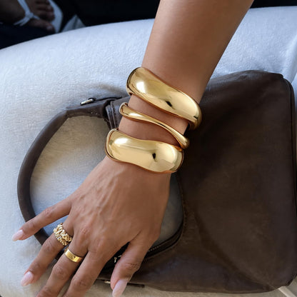 Chunky Gold Bangle Bracelets for Women Trendy 14K Gold Plated Cuff Bracelets Stack, Dainty Gold Bracelet Sets Non Tarnish Fashion Jewelry Gift
