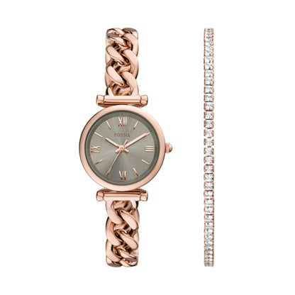 Fossil Women's Watch and Bracelet Set, Carlie Three-Hand Stainless Steel Watch for Women and Bracelet Set