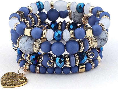 Women Beaded Bracelet Set | Colorful Boho Stackable Trendy Design with Crystal Accents Multilayer Bangle Bracelet | Fashion Stretch Braclets Jewelry for Women