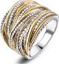 Mytys 2 Tone Intertwined Crossover Statement Ring Fashion Chunky Band Rings for Women Wide Index Finger Rings Costume Jewelry