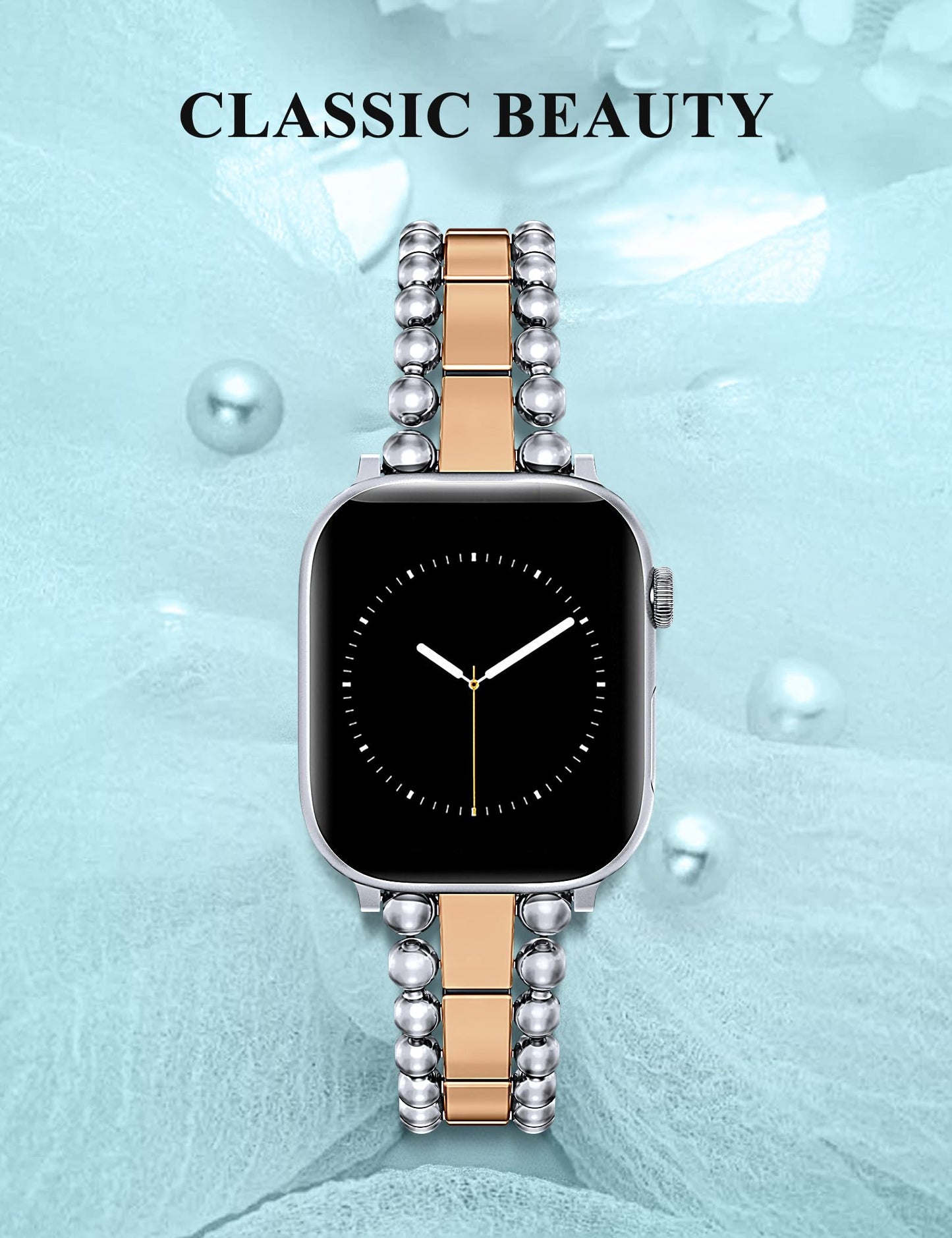 TOYOUTHS Beaded Bracelet Compatible with Apple Watch Bands 38/40/41/42/44/45/46/49mm Women, Dressy Fancy Stainless Steel Metal Elegant Jewelry Strap for iWatch Series 11 10 9 8 7 6 5 4 Ultra/SE 3 2 1