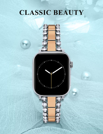 TOYOUTHS Beaded Bracelet Compatible with Apple Watch Bands 38/40/41/42/44/45/46/49mm Women, Dressy Fancy Stainless Steel Metal Elegant Jewelry Strap for iWatch Series 11 10 9 8 7 6 5 4 Ultra/SE 3 2 1