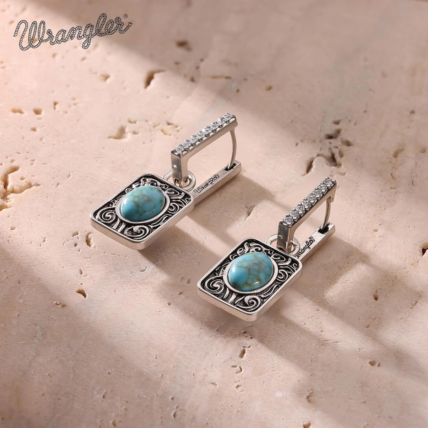 Wrangler Couture Turquoise Jewelry for Women, Square Turquoise Earrings | 14K Gold & Silver Plating, Western Jewelry, Western Country Earrings with Gift Box