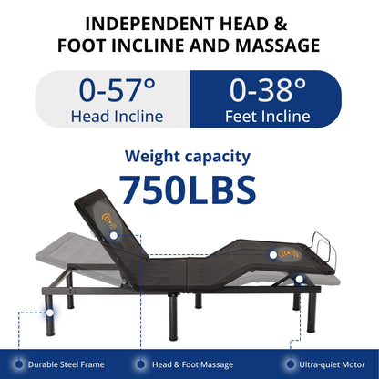 Dyonery Twin XL Adjustable Bed Base Frame with Wireless Remote + 12 Inch Twin XL Gel Memory Foam Mattress Bed in a Box, Head and Foot Incline, Zero Gravity, Fiberglass Free, 80" × 38"