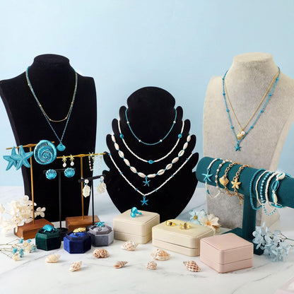 Tondiamo 23 Pcs Seashell Starfish Jewelry Set Boho Summer Beach Mermaid Accessories Layered Charm Necklace Earrings Studs Bracelets Rings for Women Holiday Vacation Wedding Party Gift