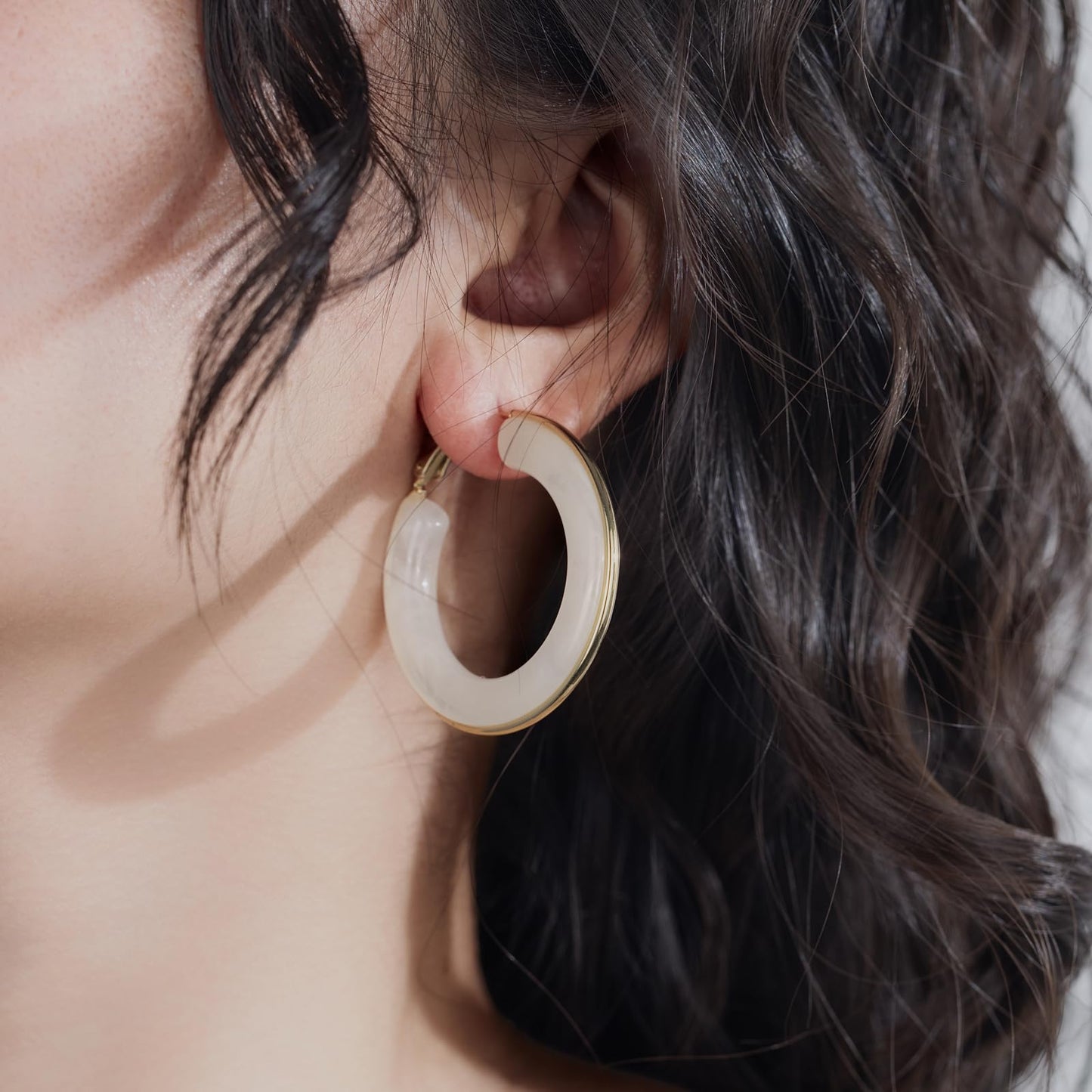 Chunky Gold Resin Hoop Earrings Leverback Statement Huggie Hoops Dangle Drop Dressy Earring Prom Festival Vacation Jewelry for Women