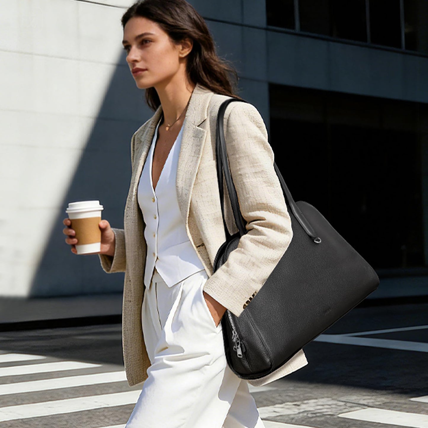 befen Genuine Leather Tote Bag for Women Work, Women's Leather Shoulder Bags Purses Satchel Handbags with Laptop Compartment