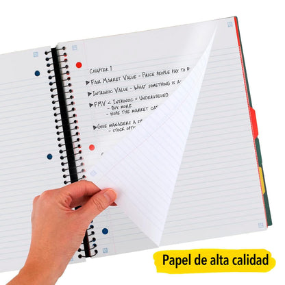 Five Star Advance Spiral Notebook + Study App, 5 Subject, College Ruled Paper, 8-1/2" x 11", 200 Sheets, Spiral Guard, Movable Tabbed Dividers, Black (73144)