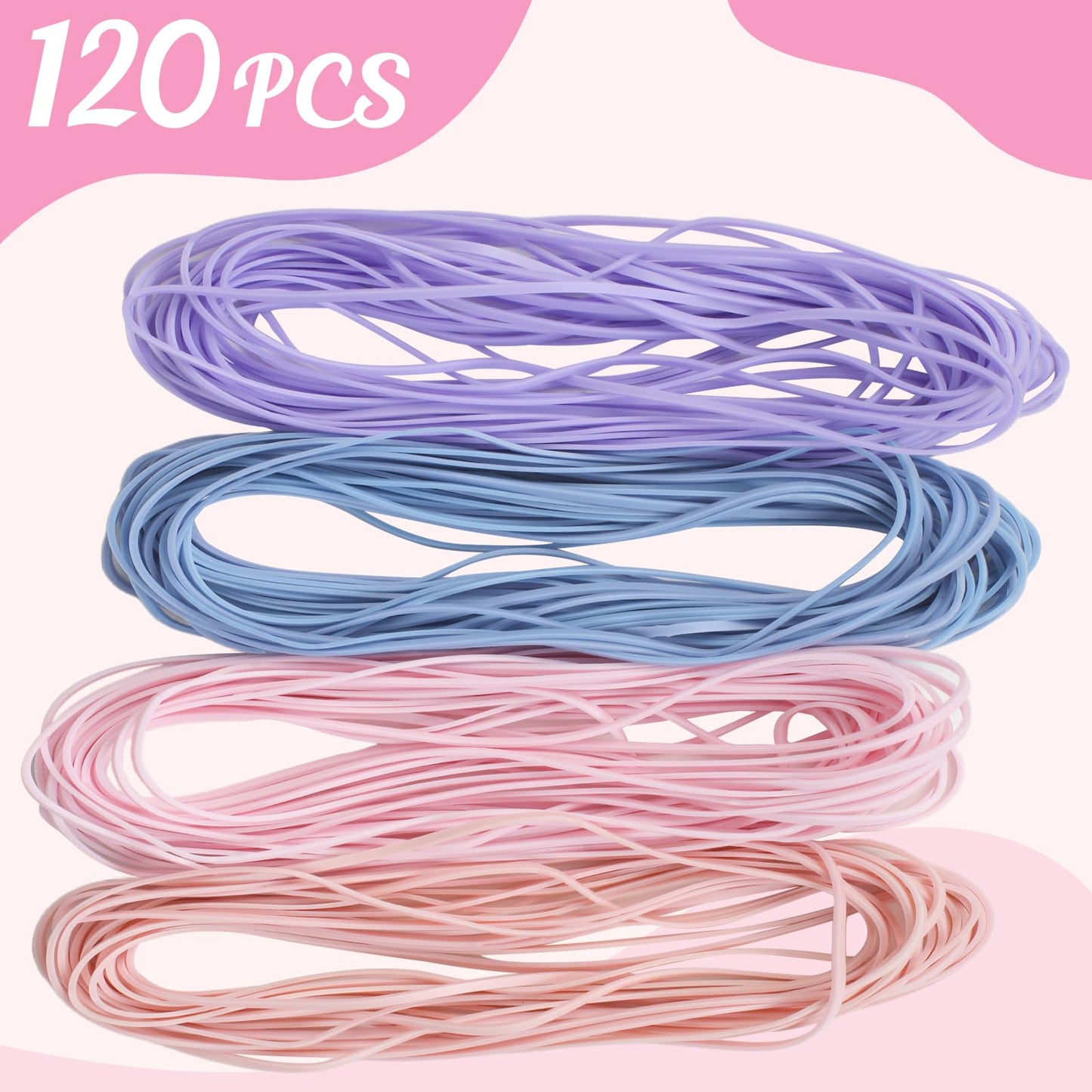 KJAHLAL Large Heavy Duty Rubber Bands - 120 Pcs, 7x1/8 Inches, Assorted Colors, Office & Home Use