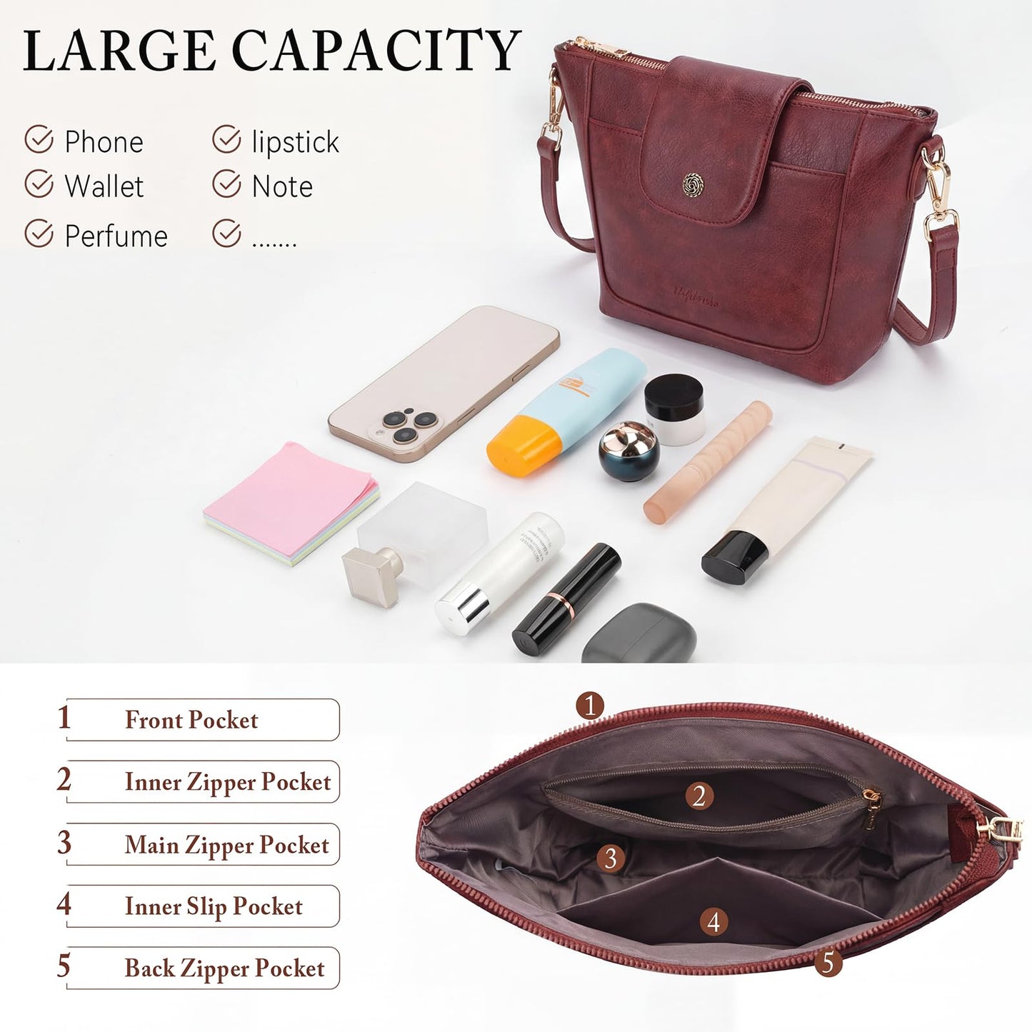 Crossbody Purses for Women Vegan Leather Small Crossbody Bags with Adjustable Strap Lightweight Travel Shoulder Bag