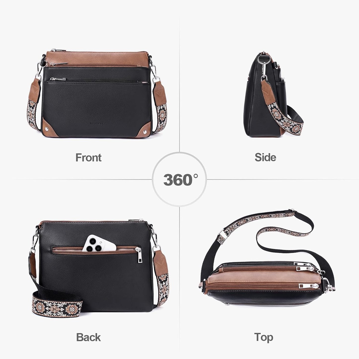Crossbody Bags for Women Rfid Travel Crossbody Purses Leather Handbags Medium Shoulder bag with Adjustable Strap
