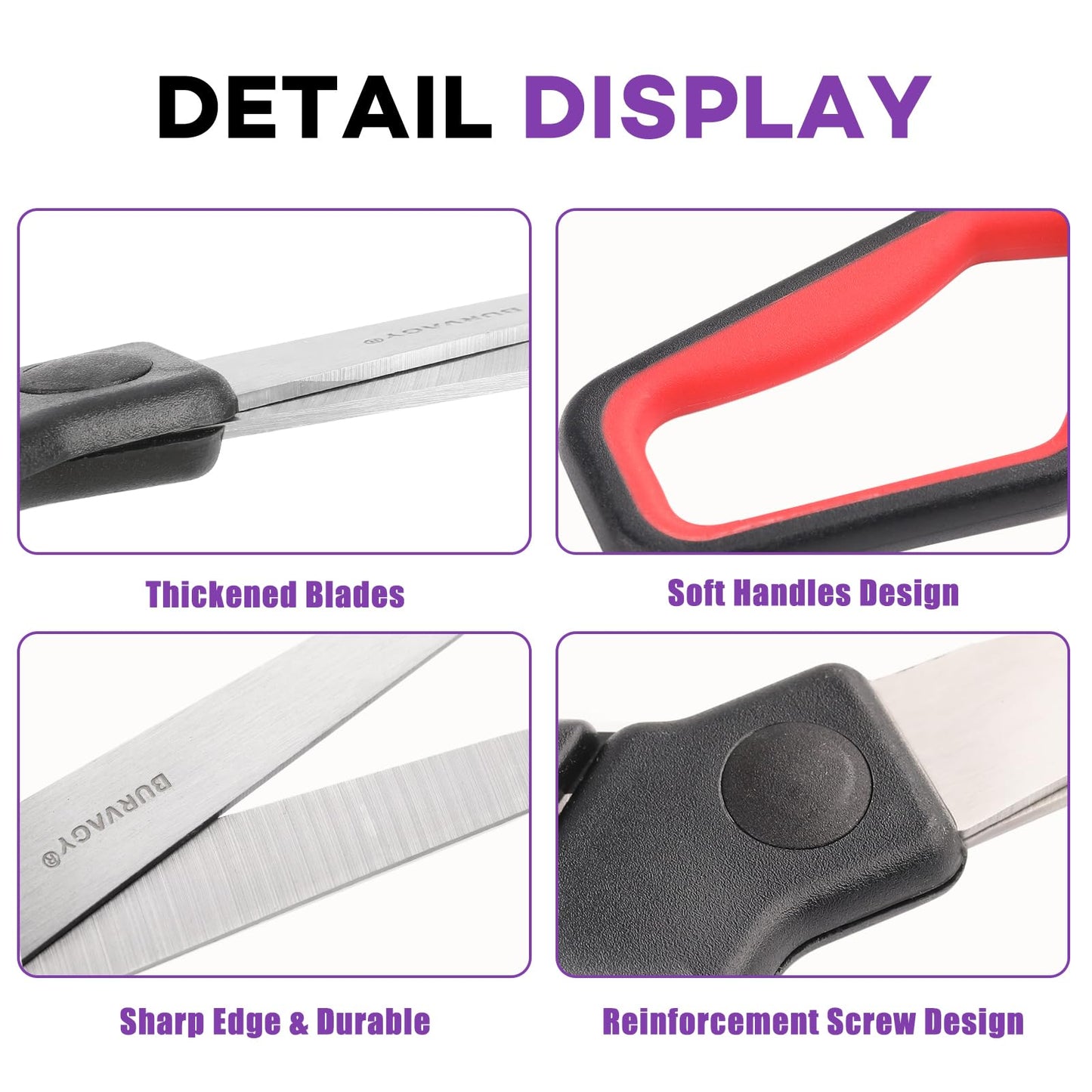 BURVAGY 30Pack 8" Scissors All Purpose, Heavy Duty Scissors with Ultra Sharp Blades Comfort Grip Handles - For Office Home School Sewing Fabric Crafts, High/Middle School Student Teacher Scissor