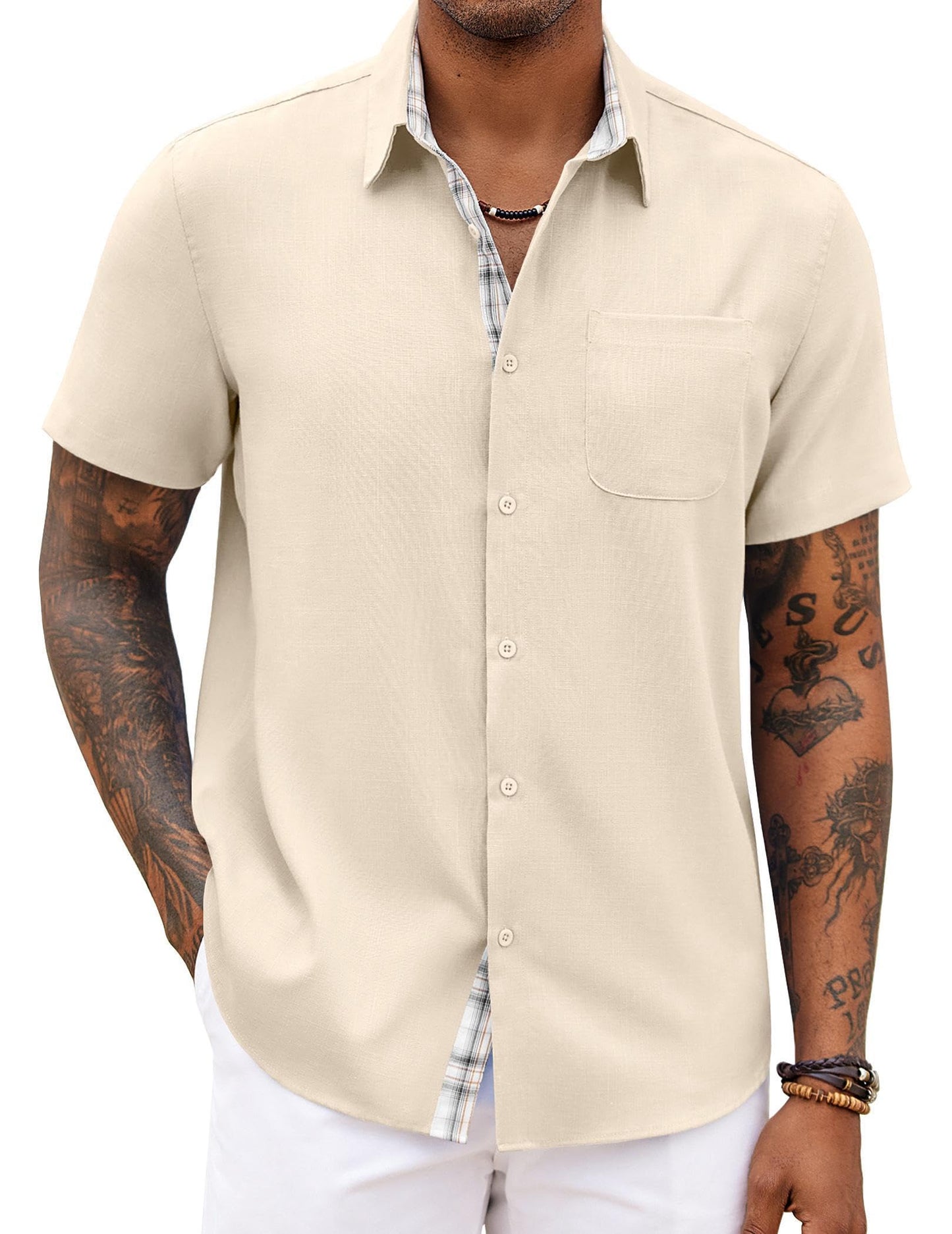 COOFANDY Men's Button Down Shirts Short Sleeve Casual Summer Beach Vacation Wedding Shirt with Pocket