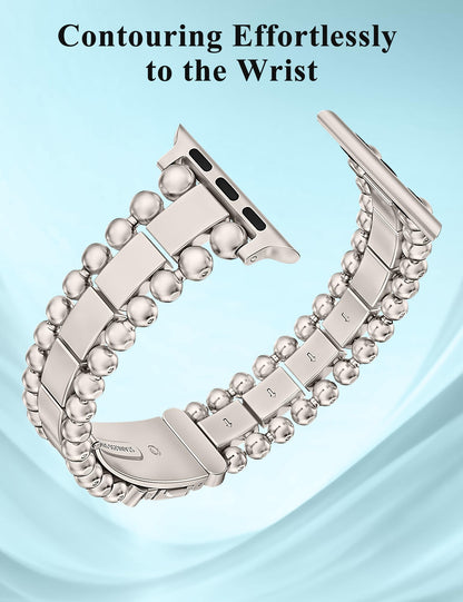 TOYOUTHS Beaded Bracelet Compatible with Apple Watch Bands 38/40/41/42/44/45/46/49mm Women, Dressy Fancy Stainless Steel Metal Elegant Jewelry Strap for iWatch Series 11 10 9 8 7 6 5 4 Ultra/SE 3 2 1
