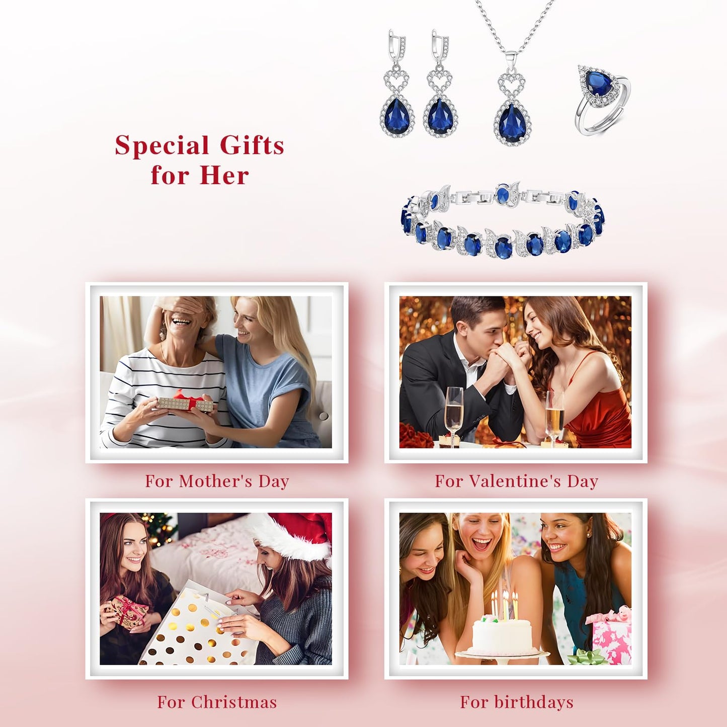 BriLove Wedding Jewelry Set for Women Bride Bridesmaid | Gorgeous Cubic Zirconia Teardrop Necklace Earrings Bracelet Adjustable Ring Jewelry Gift for Birthday/Anniversary