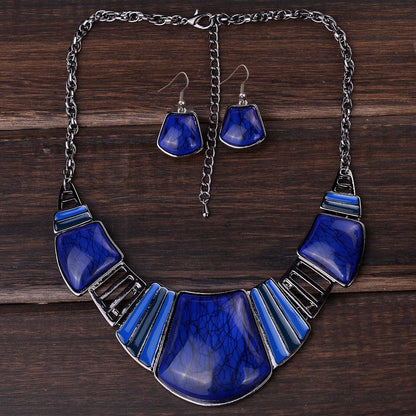 YAZILIND Vintage Ethnic Tibetan Sliver Turquoise Bib Collar Earrings Necklace Jewelry Set Women