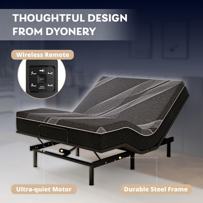 Dyonery Twin XL Adjustable Bed Base Frame with Wireless Remote + 12 Inch Twin XL Gel Memory Foam Mattress Bed in a Box, Head and Foot Incline, Zero Gravity, Fiberglass Free, 80" × 38"