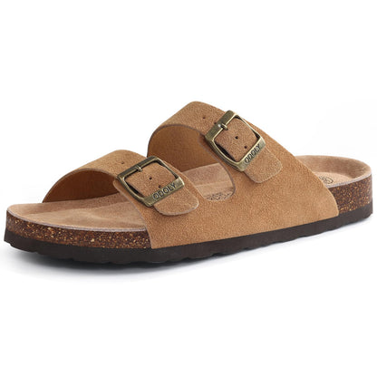 ODOLY Unisex Comfortable Cork Footbed Slide Sandals with Arch Support | Adjustable Buckle, Lightweight Summer Sandals for Travel and Everyday Wear