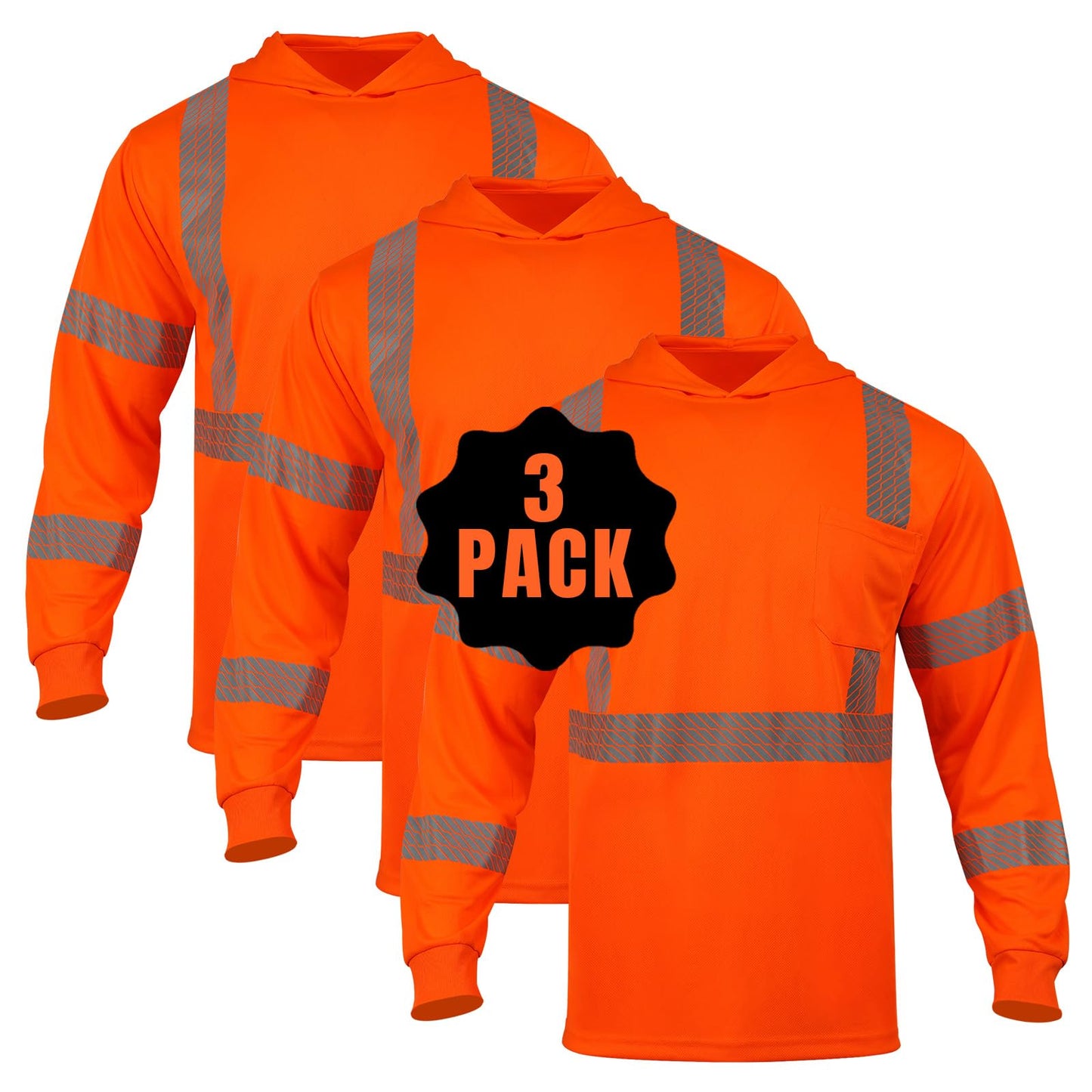 High Visibility Hoodies for Men,Safety Reflective Long Sleeve ANSI Class 3 Hi Vis Construction Work Shirts with Hood