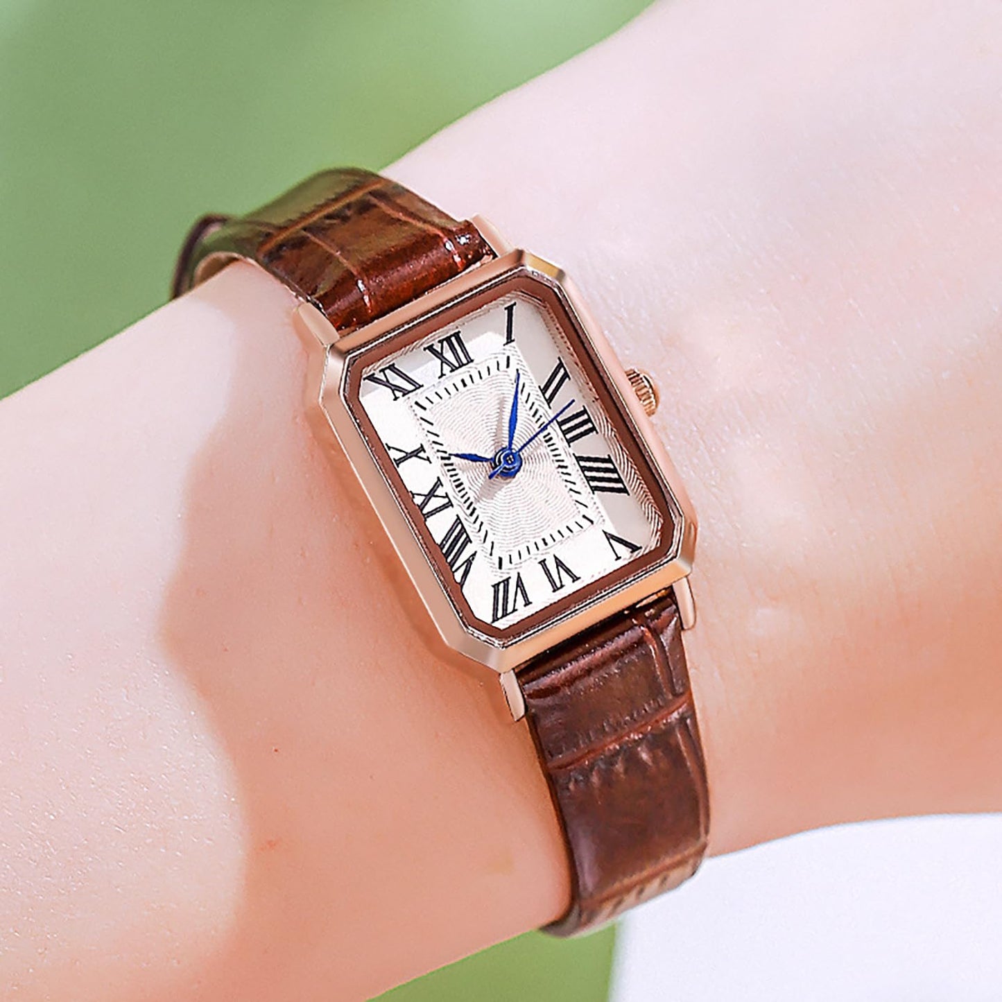 BESTKANG Leather Strap Watches for Women Elegant Dainty Ladies Watch Vintage Rectangle Women Quartz Wrist Watch