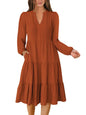 ANRABESS Womens V Neck Long Sleeve Midi Dress | Swing Flowy Tiered with Pockets, Soft Fabric, Boho Beach Vacation Dresses, Loose Fit Casual, Fall Winter Transition Clothes