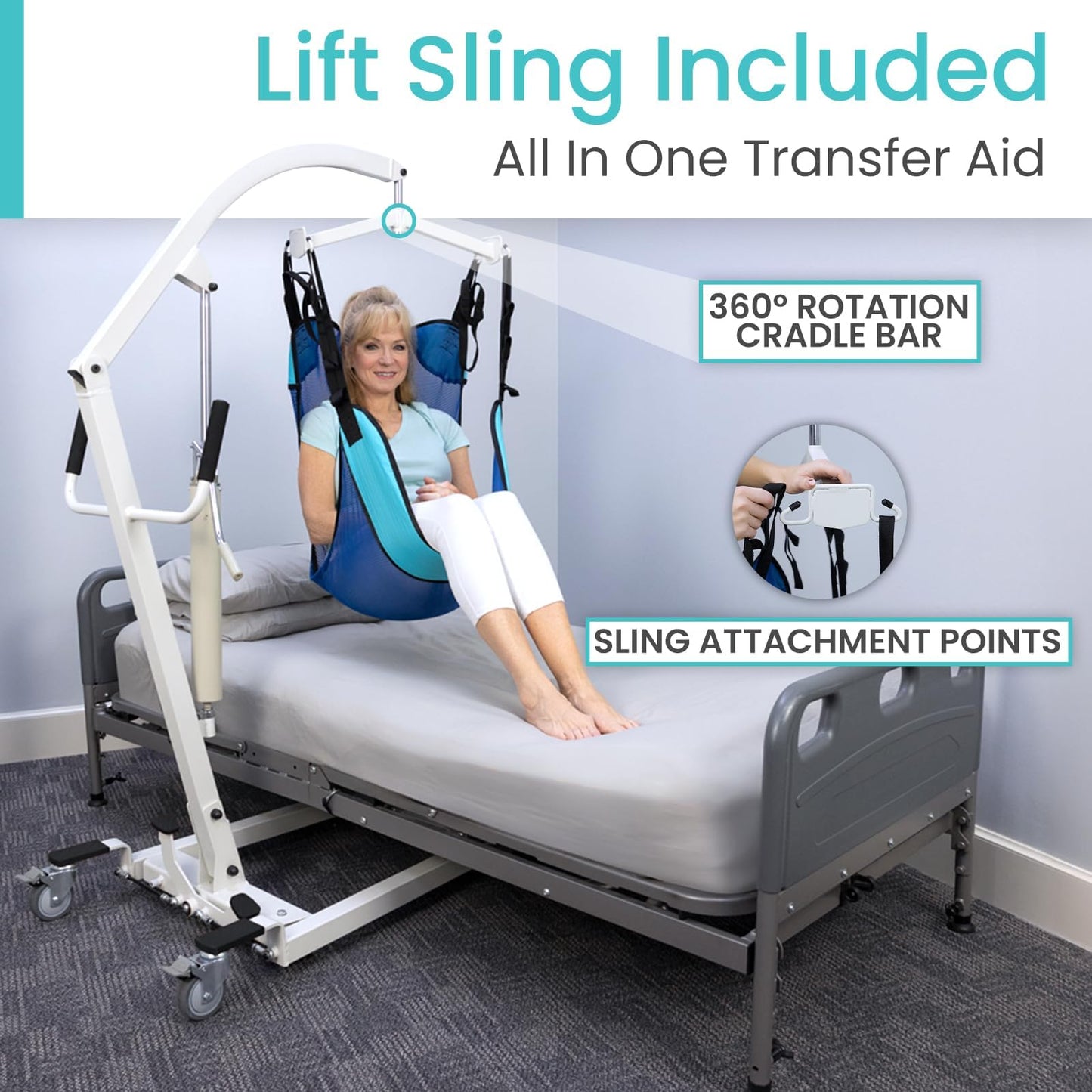 Vive Hydraulic Patient Lift for Home Use with Sling - Portable, Medical Patient Transfer Lift System - Sit to Stand Lift Assist for Elderly - Floor & Fall Elderly Lift - for Car, Wheelchair & Bed