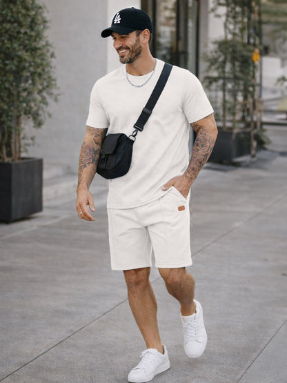 JMIERR Men's 2 Piece Outfit Anti-wrinkle T Shirts and Shorts Summer Beach Vacation Lounge Workout Pajamas Short Sleeve Sets