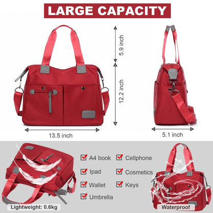 Tote Bag for Women,Multi Pockets Shoulder Handbag,Nurse Bag for Work,Large Cross body Purse,Fashion Nylon Top Handle Satchel