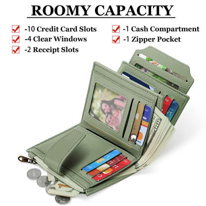 Airkit Small Wallet Women RFID Blocking Soft Leather Bifold Compact Card Holder Wallet for Women with Zipper Coin Pocket 4 ID Window