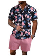 GORGLITTER Men's Vacation Beach Cruise Summer Outfits 2 Piece Shorts Set Hawaiian Button Down Shirt and Shorts