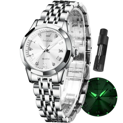 OLEVS Watches Women with Date Silver Stainless Steel Luxury Ladies Watches with Small Writs Diamond Watches for Women Waterproof Elegant Dress Quartz Analog Women's Wrist Watches Reloj de Mujer