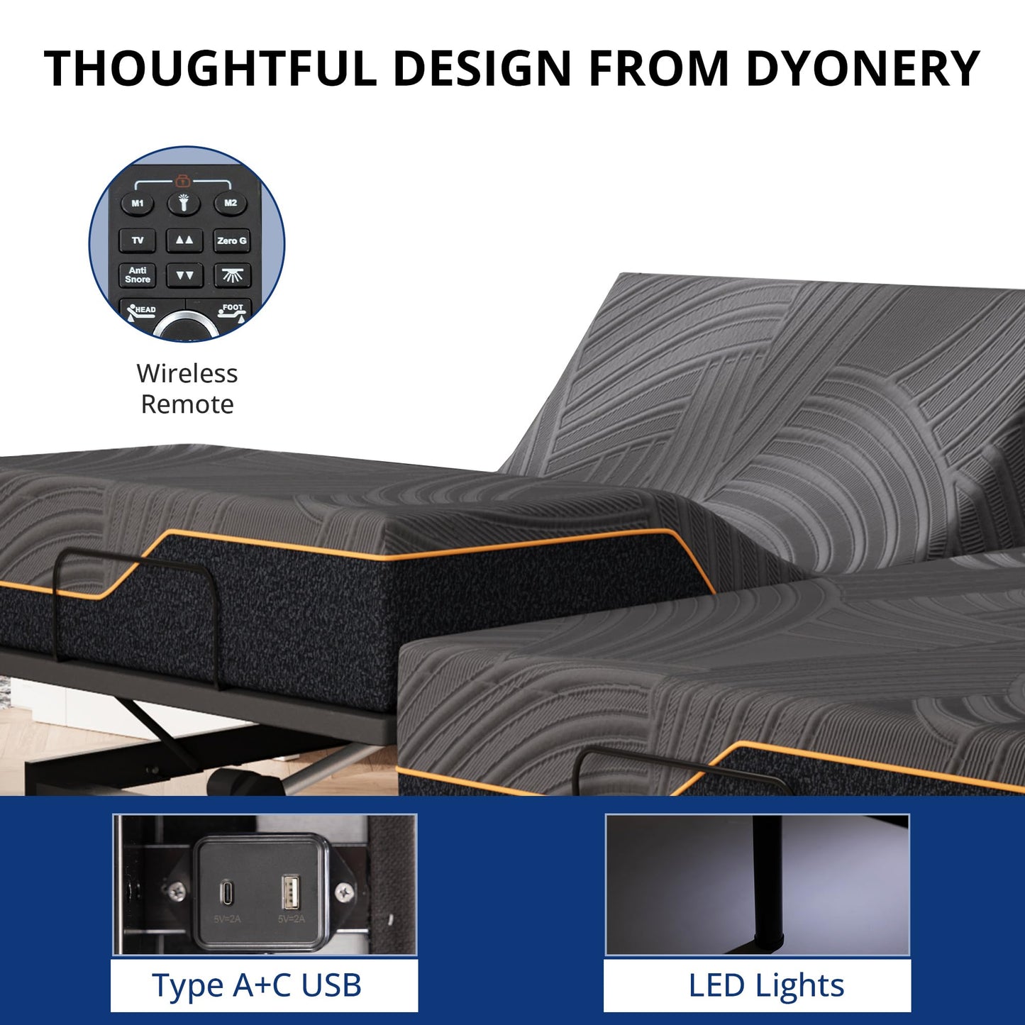 Dyonery Twin XL Adjustable Bed Base Frame with Wireless Remote + 12 Inch Twin XL Gel Memory Foam Mattress Bed in a Box, Head and Foot Incline, Zero Gravity, Fiberglass Free, 80" × 38"