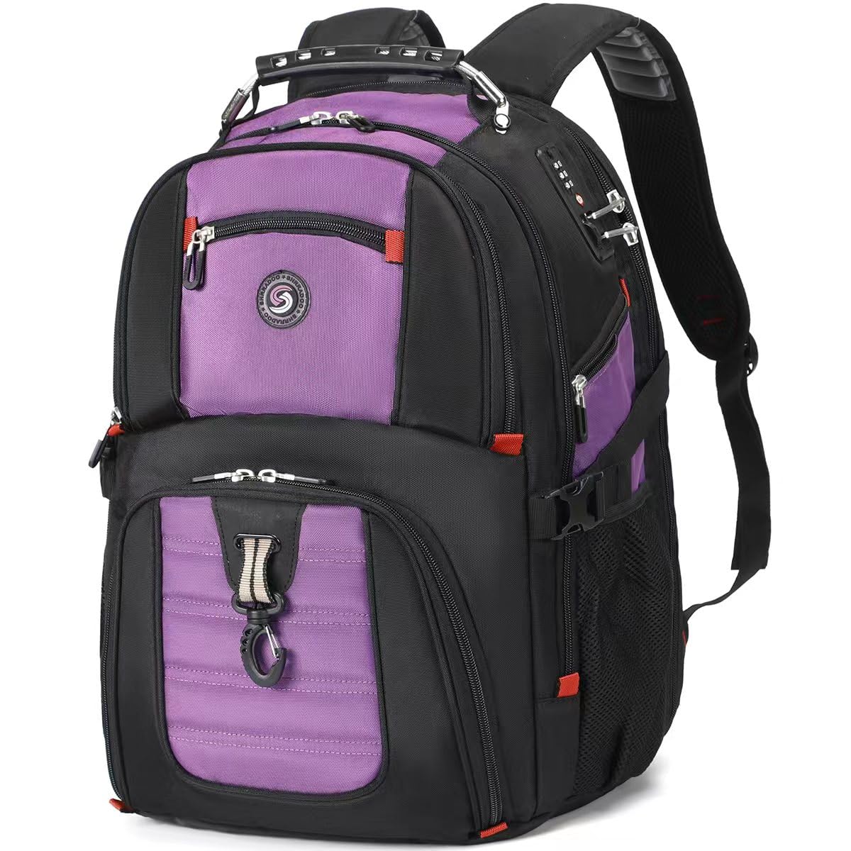 SHRRADOO Extra Large 50L Travel Laptop Backpack with combination lock,High School College Backpack Airline Approved Business Work Bag Fit 17 Inch Laptops for Men Women,Black