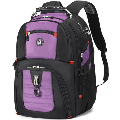 SHRRADOO Extra Large 50L Travel Laptop Backpack with combination lock,High School College Backpack Airline Approved Business Work Bag Fit 17 Inch Laptops for Men Women,Black