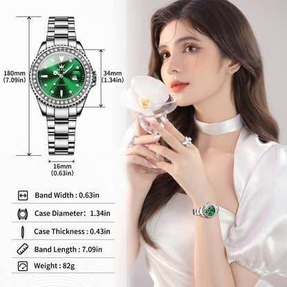 OLEVS Watches Women with Date Silver Stainless Steel Luxury Ladies Watches with Small Writs Diamond Watches for Women Waterproof Elegant Dress Quartz Analog Women's Wrist Watches Reloj de Mujer
