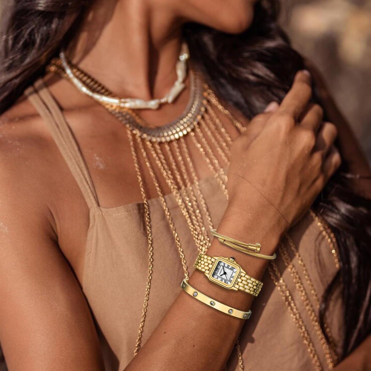CHEETAH Women’s Gold Bangle Watch and Bracelet Set