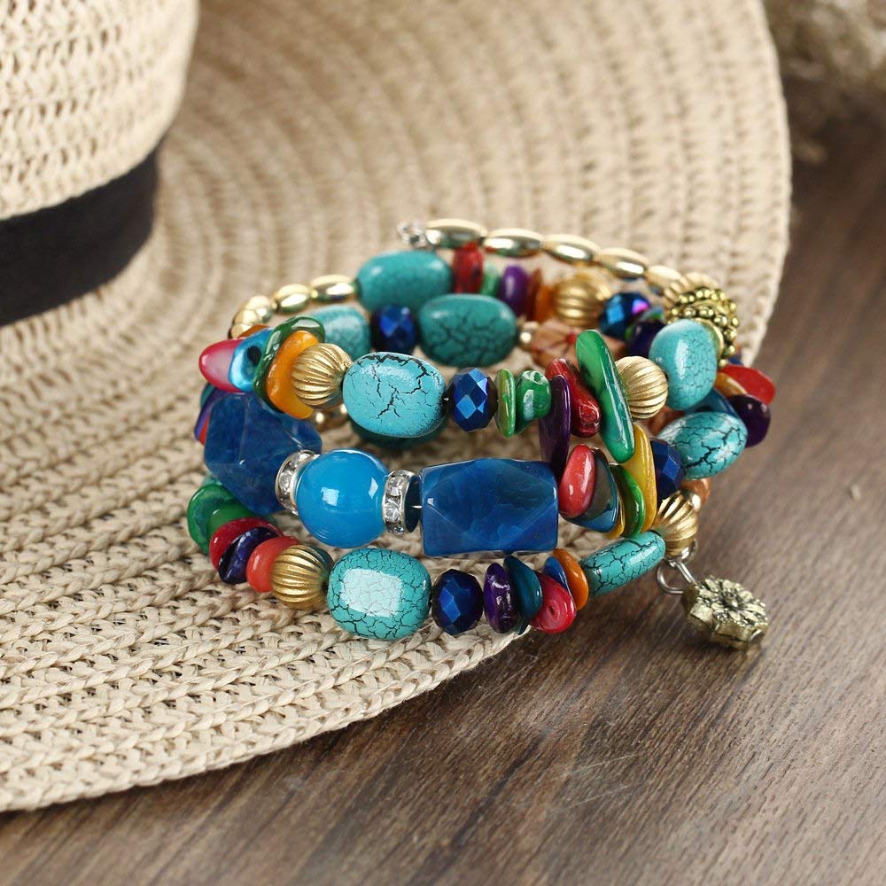 Women Beaded Bracelet Set | Colorful Boho Stackable Trendy Design with Crystal Accents Multilayer Bangle Bracelet | Fashion Stretch Braclets Jewelry for Women