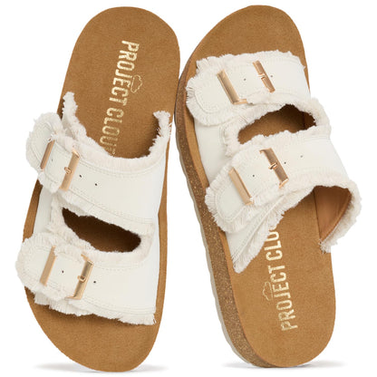 Project Cloud Comfortable Womens Sandals Platform Sandals for Women (Light) | Lightweight Plush Soft Insole Buckle Non Slip Durable Fashion Frayed Footwear Casual Beach Summer Everyday Style All Day Wear