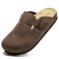Women Suede Clogs Casual Slip On Potato Mule Slippers | Soft Suede Upper, Arch-Support Cork Insole, Adjustable Buckle, Anti-Slip Sole