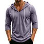 Mens Hooded 3/4 Sleeve Pullover Relaxed Fit Casual Lightweight Comfort Top