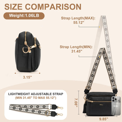 Small Leather Crossbody Bags for Women Anti theft Purses and Handbag Shoulder Hangbag with Wide Strap Tassel