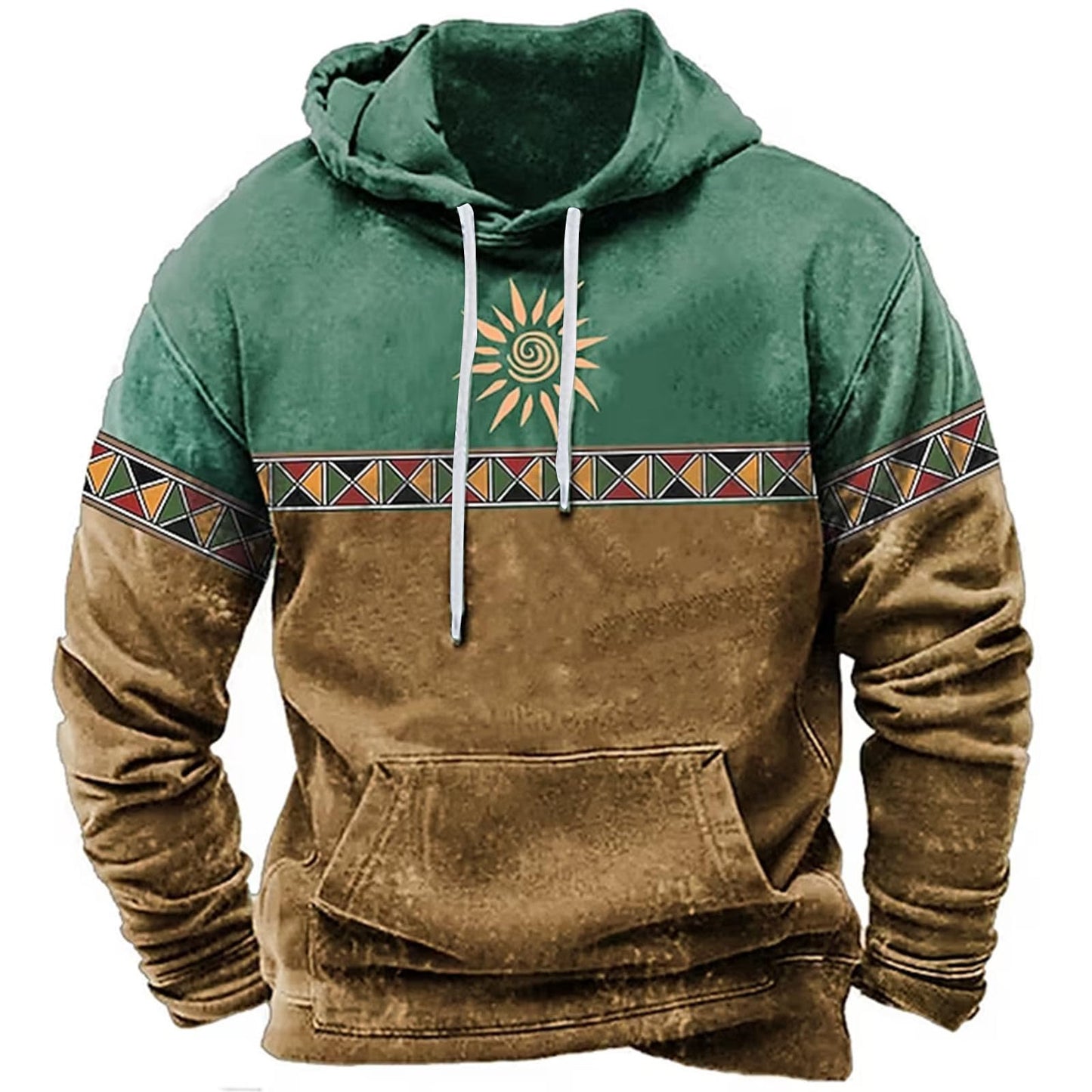 Men's Hooded Sweatshirt American Flag Print Long Sleeve Pullover Sweatshirt Vintage Tribal Aztec Graphic Hoodie Tops