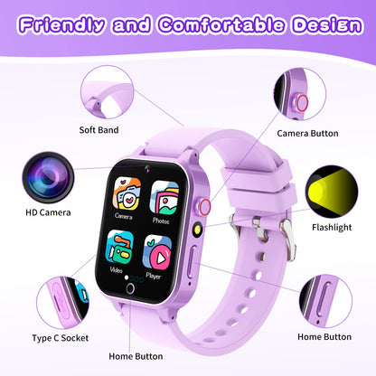 Kids Smart Watch Gift for Girls Age 5-12, 39 Games HD Touch Screen Watches with Video Camera Music Player Pedometer Flashlight 12/24 hr Educational Toys Birthday Gifts for Girls Ages 7 8 9 10