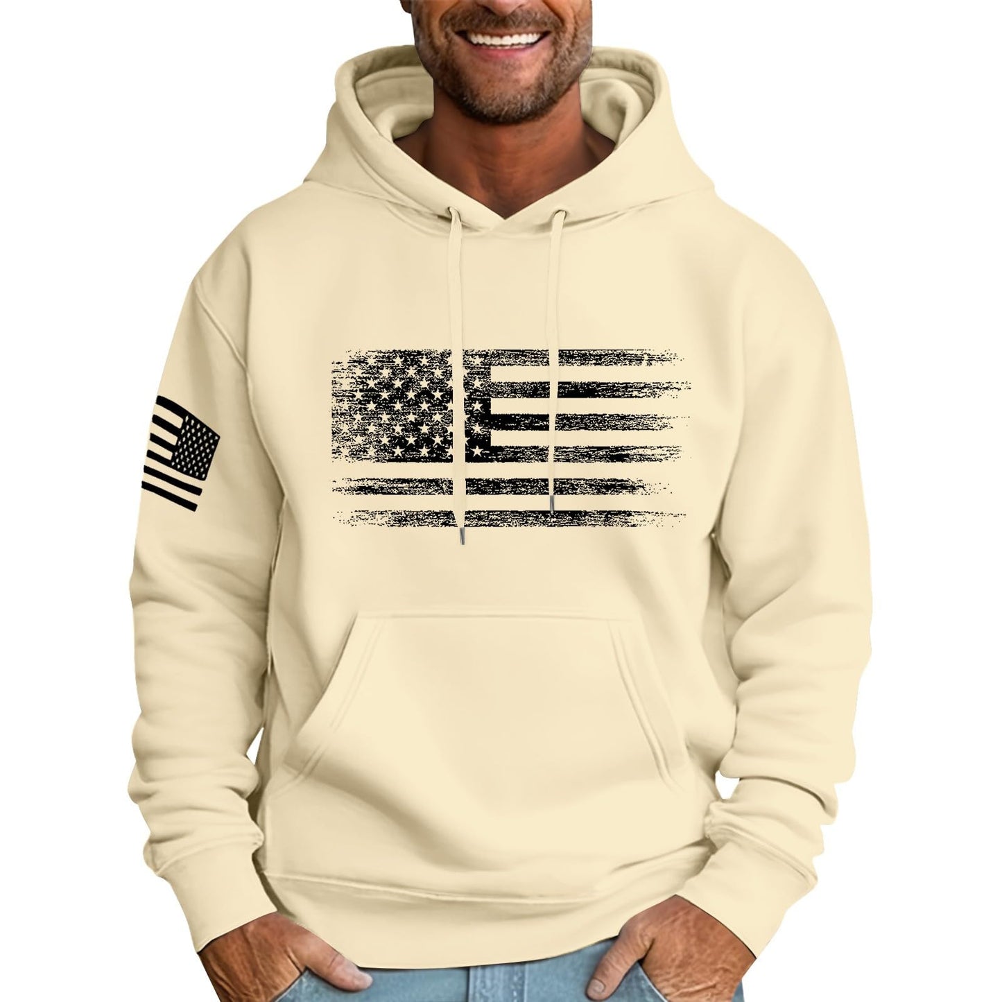 Ymosrh Mens Patriotic Hoodies USA Flag Print Hooded Sweatshirt Pullover Casual Fashion Hoodie, M-6XL