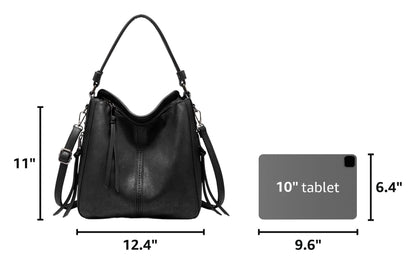 Realer Hobo Crossbody Bags for Women Designer Faux Leather Hobo Handbags Retro Large Size Shoulder Bag Bucket Purse