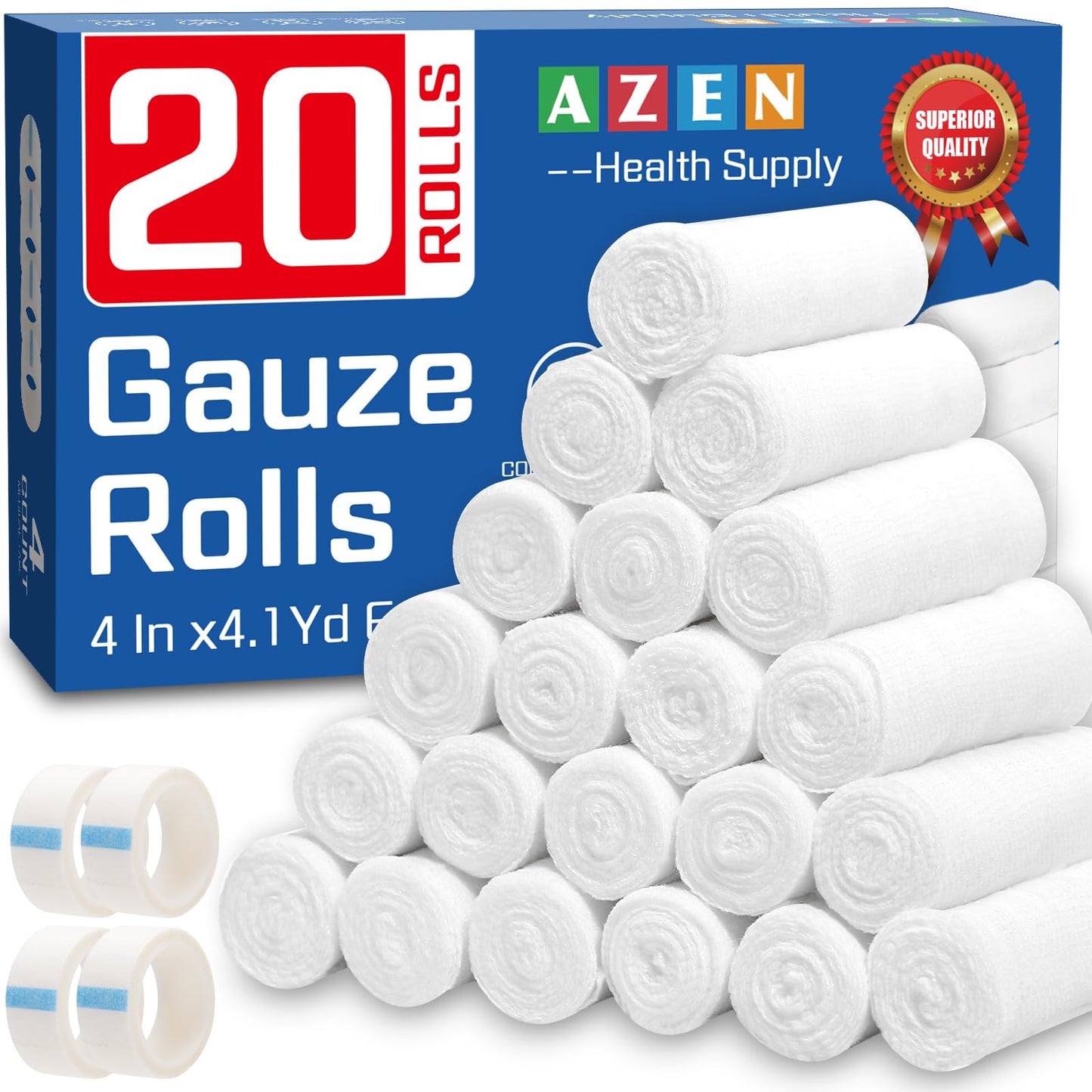 AZEN 25 Pack Gauze Rolls Bandages, 3 in x 4.1 Yards, Premium Medical Supplies & First Aid Supplies, Bandage Wrap Vet Wrap, Mummy Wraps