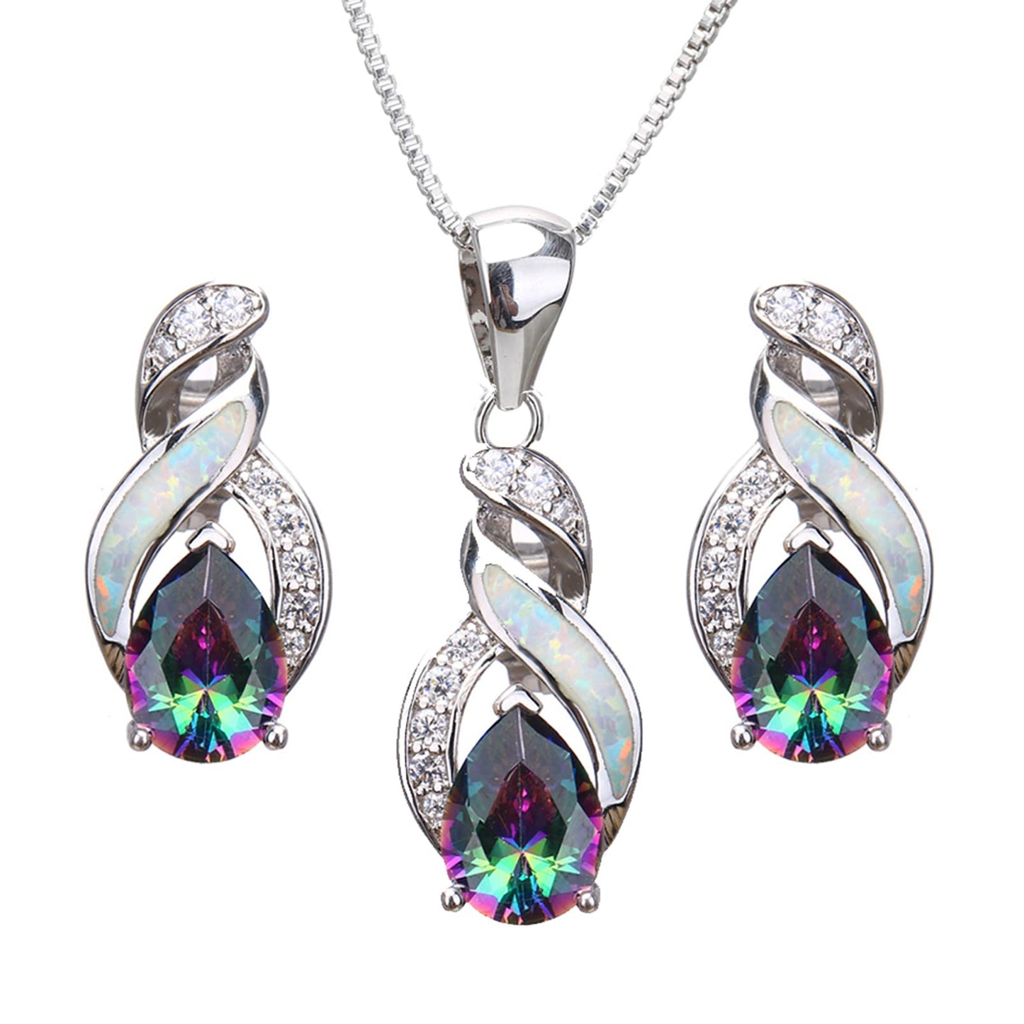 Jewelry Sets Australian Created Opal Necklace Earrings Jewelry for Mom