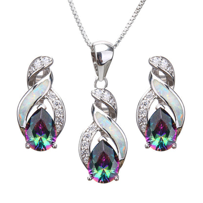 Jewelry Sets Australian Created Opal Necklace Earrings Jewelry for Mom