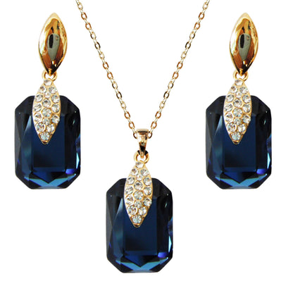 Navachi 18k Gold Plated Crystal Multicolor Square Shape Zircon Dangle Earrings And Neckalce Pendant Az4020-1 Jewelry set